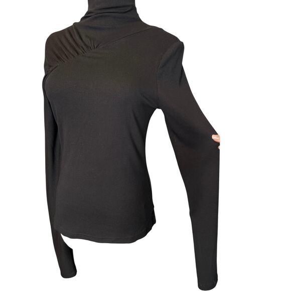 Chentaitai Black Stand Neck Asymmetric Long Sleeve Knit Top size Medium - Picture 10 of 16